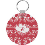 Heart Damask Round Plastic Keychain (Personalized)