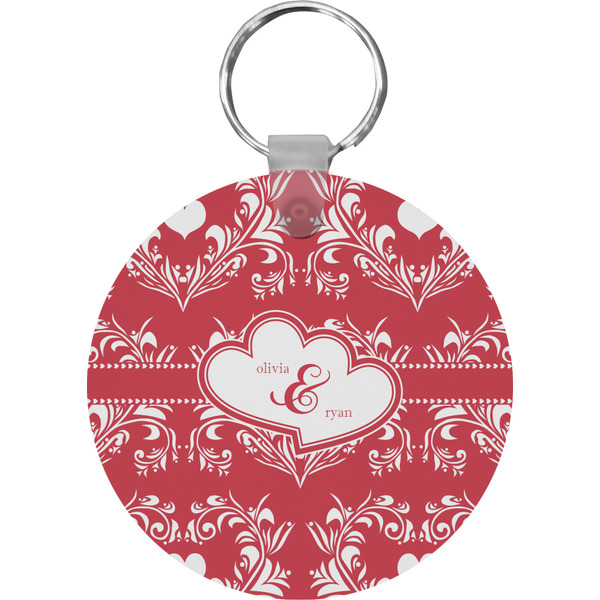 Heart Damask Round Keychain (Personalized)