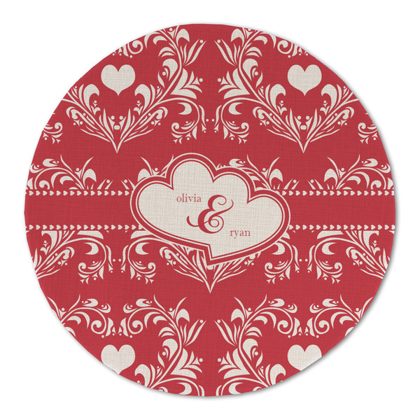 Custom Heart Damask Round Linen Placemat - Single Sided (Personalized)