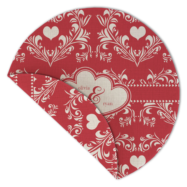 Heart Damask Round Linen Placemats - Front (folded corner double sided)