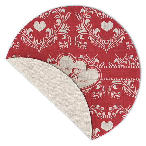 Heart Damask Round Linen Placemats - Front (folded corner single sided)