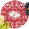 Heart Damask Round Linen Placemats - Front (w flowers)