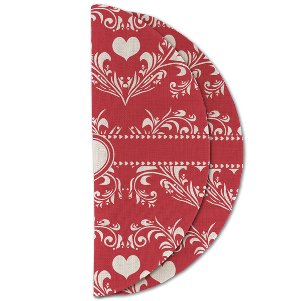 Heart Damask Round Linen Placemats - HALF FOLDED (double sided)