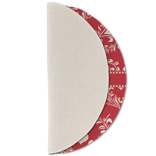 Heart Damask Round Linen Placemats - HALF FOLDED (single sided)