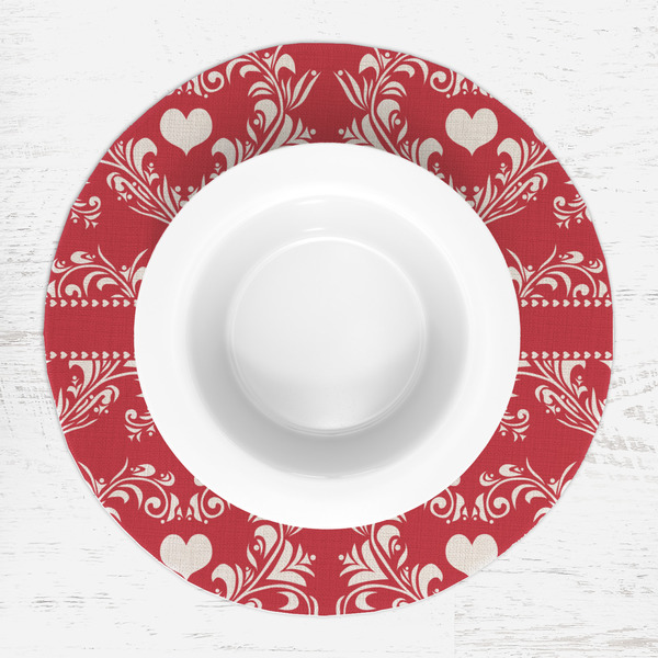 Heart Damask Round Linen Placemats - LIFESTYLE (single)