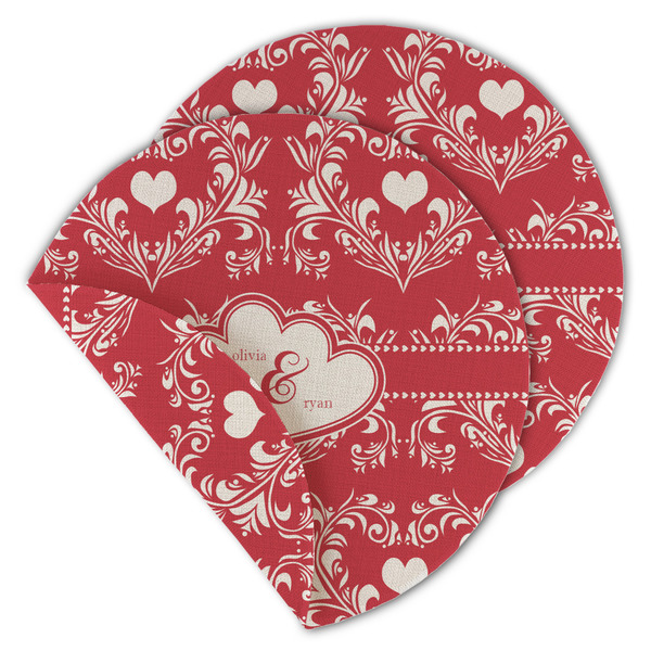 Custom Heart Damask Round Linen Placemat - Double Sided - Set of 4 (Personalized)