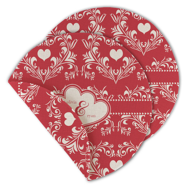 Heart Damask Round Linen Placemats - MAIN (Double-Sided)