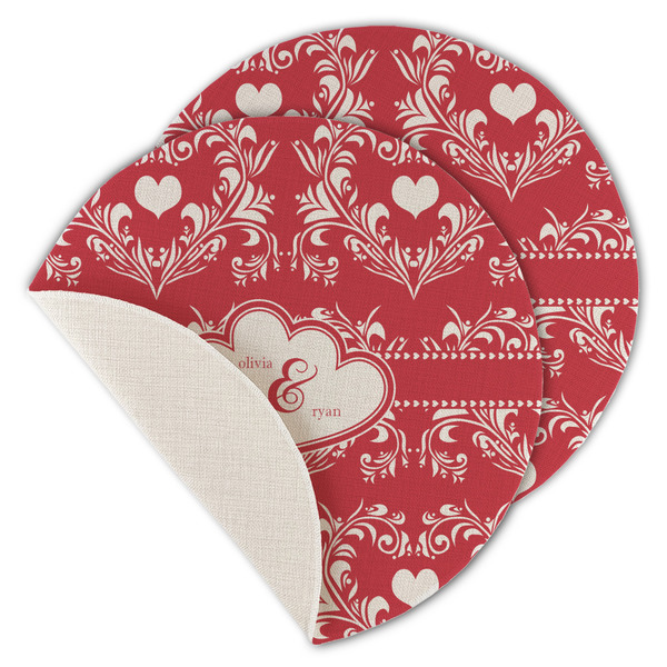 Heart Damask Round Linen Placemats - MAIN (Single Sided)
