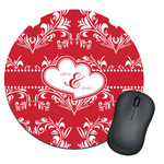 Heart Damask Round Mouse Pad (Personalized)