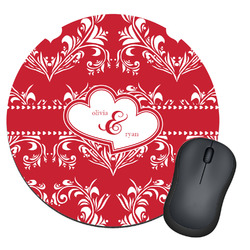 Heart Damask Round Mouse Pad (Personalized)