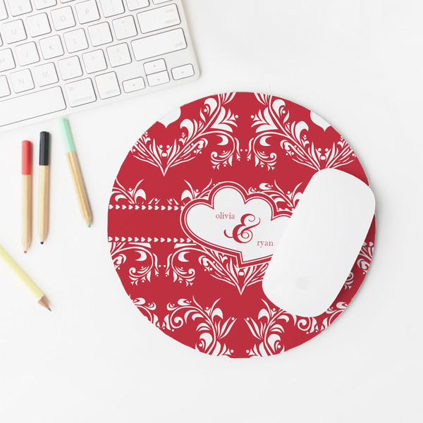 Heart Damask Round Mousepad - LIFESTYLE 2
