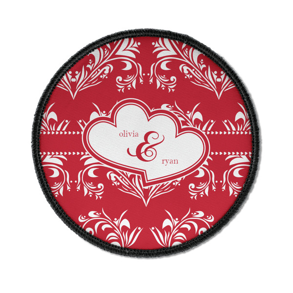 Custom Heart Damask Iron On Round Patch w/ Couple's Names