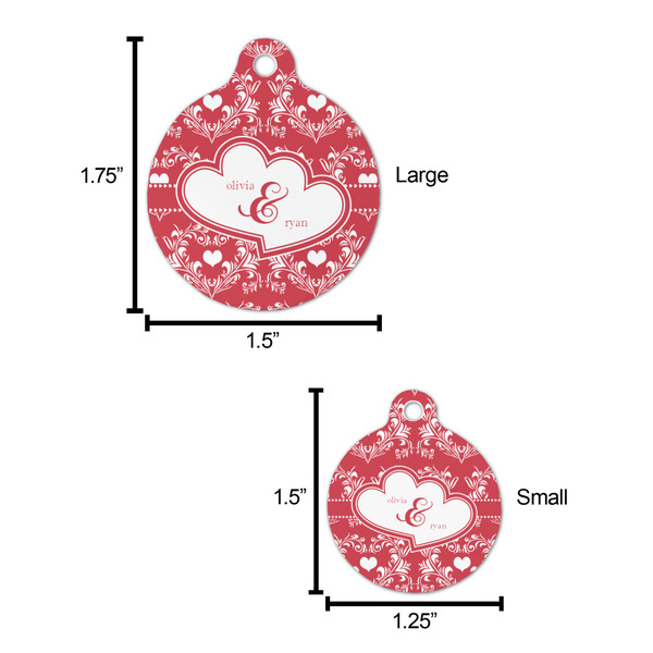 Heart Damask Round Pet ID Tag - Large - Comparison Scale