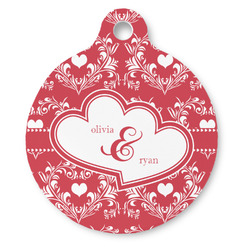Heart Damask Round Pet ID Tag - Large (Personalized)