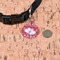 Heart Damask Round Pet ID Tag - Small - In Context