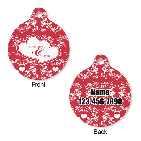 Heart Damask Round Pet Tag - Front & Back