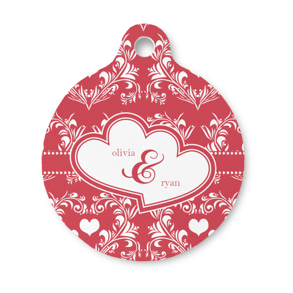 Custom Heart Damask Round Pet ID Tag - Small (Personalized)