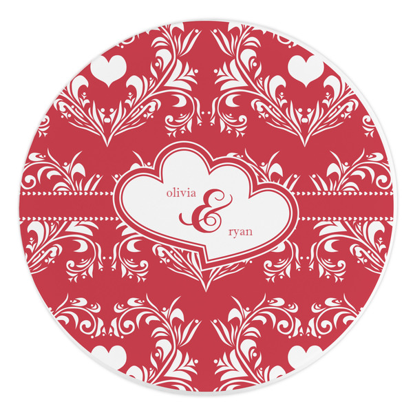 Custom Heart Damask Round Stone Trivet (Personalized)