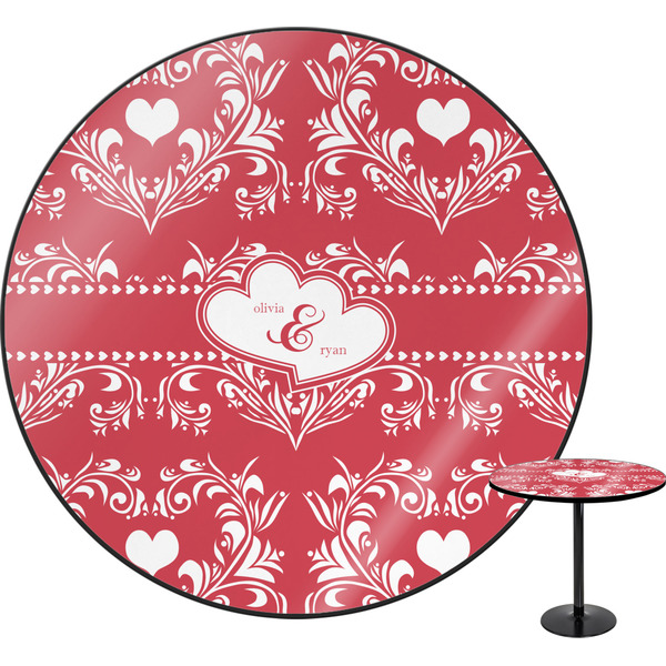 Custom Heart Damask Round Table - 30" (Personalized)
