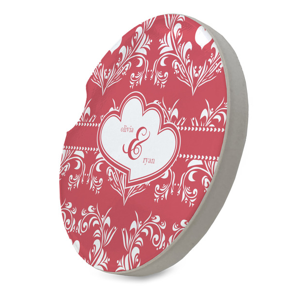 Heart Damask Sandstone Car Coaster - STANDING ANGLE