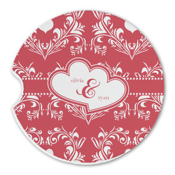 Heart Damask Sandstone Car Coaster - Single (Personalized)