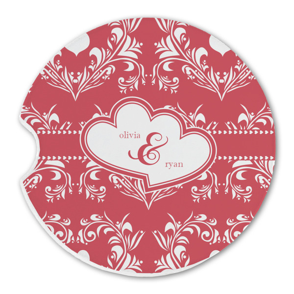Custom Heart Damask Sandstone Car Coaster - Single (Personalized)