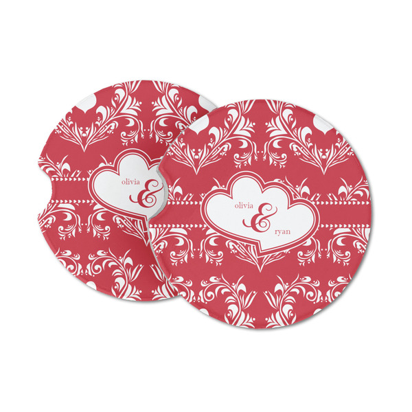 Custom Heart Damask Sandstone Car Coasters - Set of 2 (Personalized)