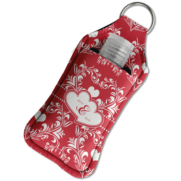 Heart Damask Sanitizer Holder Keychain - Large in Case