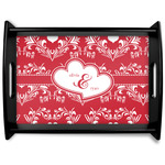 Heart Damask Black Wooden Tray - Large (Personalized)
