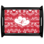 Heart Damask Black Wooden Tray - Large (Personalized)