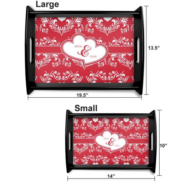 Heart Damask Serving Tray Black Sizes