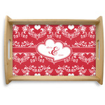 Heart Damask Natural Wooden Tray - Small (Personalized)