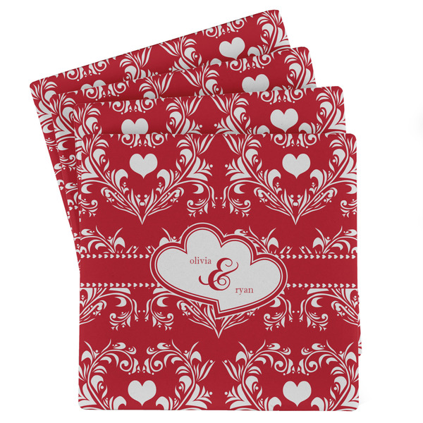 Custom Heart Damask Absorbent Stone Coasters - Set of 4 (Personalized)