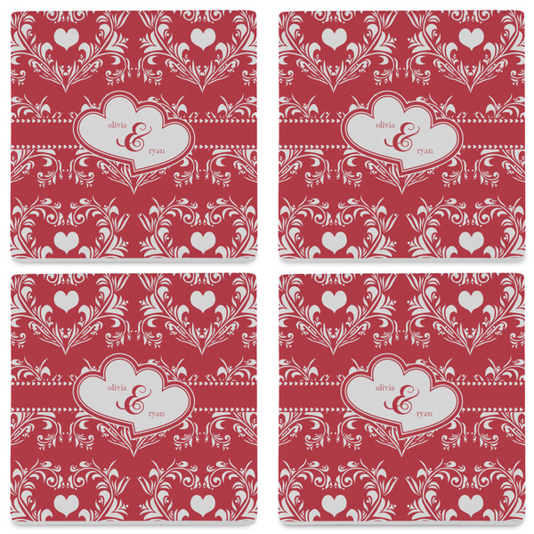 Heart Damask Set of 4 Sandstone Coasters - See All 4 View