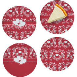 Heart Damask Set of 4 Glass Appetizer / Dessert Plate 8" (Personalized)