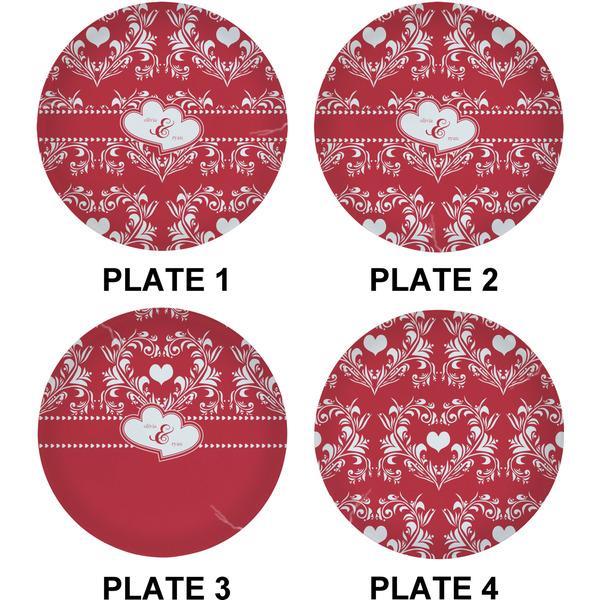 Heart Damask Set of Lunch / Dinner Plates (Approval)