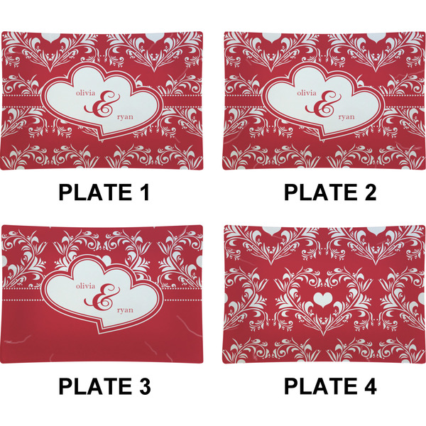 Heart Damask Set of Rectangular Appetizer / Dessert Plates (Approval)