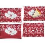 Heart Damask Set of 4 Glass Rectangular Appetizer / Dessert Plate (Personalized)