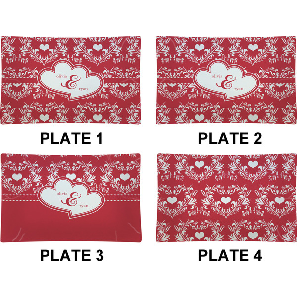 Heart Damask Set of Rectangular Dinner Plates (Approval)