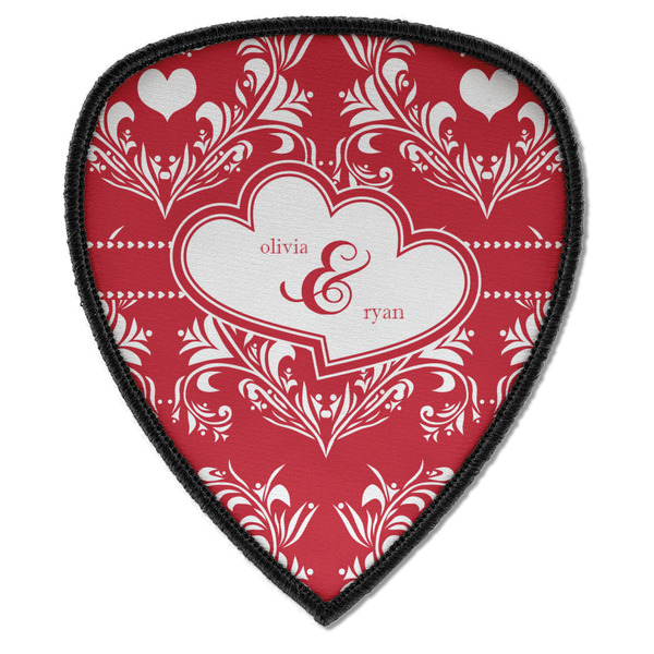 Custom Heart Damask Iron on Shield Patch A w/ Couple's Names