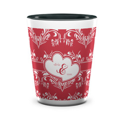 Heart Damask Ceramic Shot Glass - 1.5 oz - Two Tone - Set of 4 (Personalized)