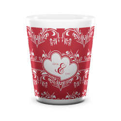 Heart Damask Ceramic Shot Glass - 1.5 oz - White - Set of 4 (Personalized)