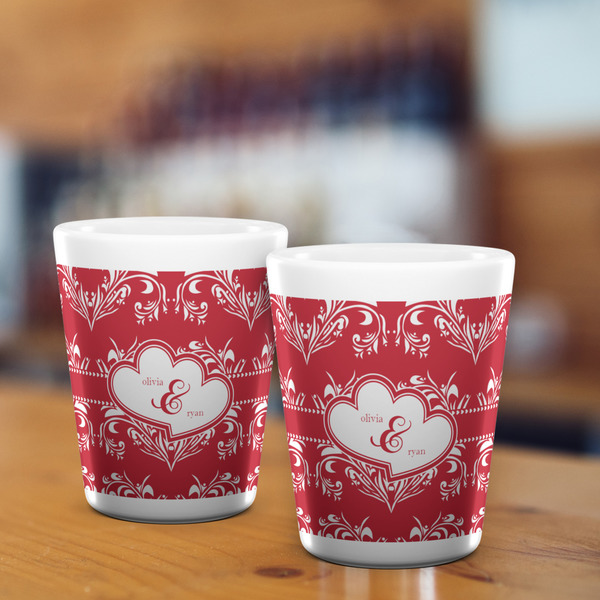 Heart Damask Shot Glass - White - LIFESTYLE