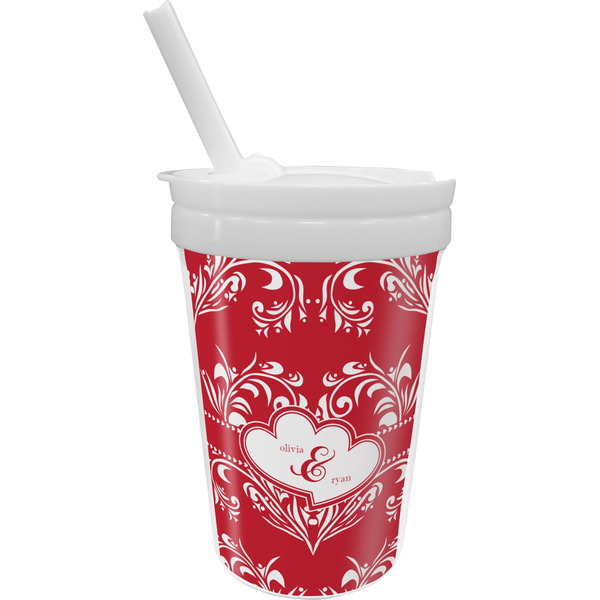 Custom Heart Damask Sippy Cup with Straw (Personalized)