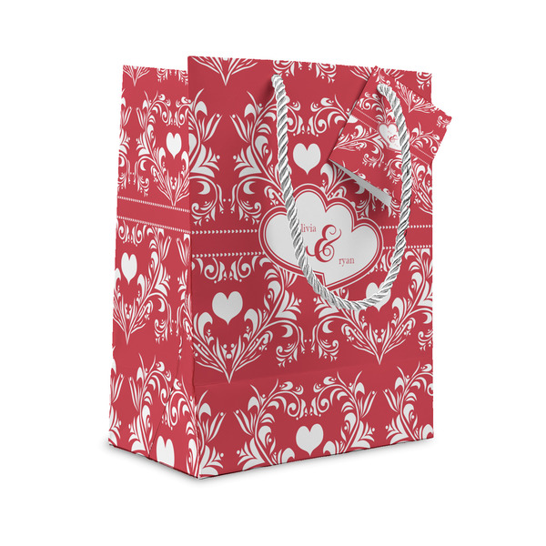 Custom Heart Damask Small Gift Bag (Personalized)