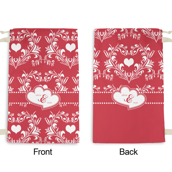 Heart Damask Small Laundry Bag - Front & Back View