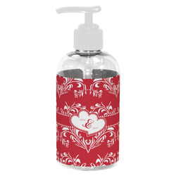 Heart Damask Plastic Soap / Lotion Dispenser (8 oz - Small - White) (Personalized)