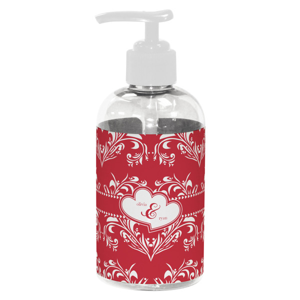 Custom Heart Damask Plastic Soap / Lotion Dispenser (8 oz - Small - White) (Personalized)