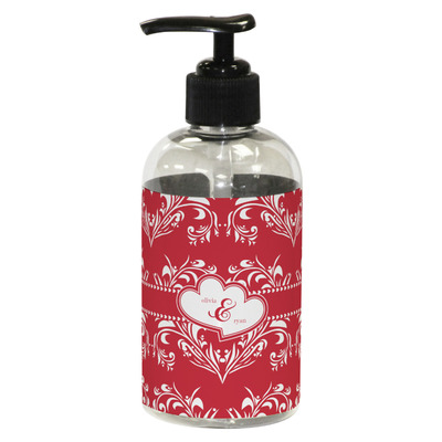 Heart Damask Plastic Soap / Lotion Dispenser (8 oz - Small - Black) (Personalized)