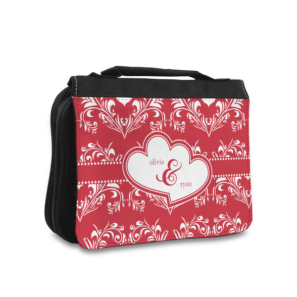 Custom Heart Damask Toiletry Bag - Small (Personalized)